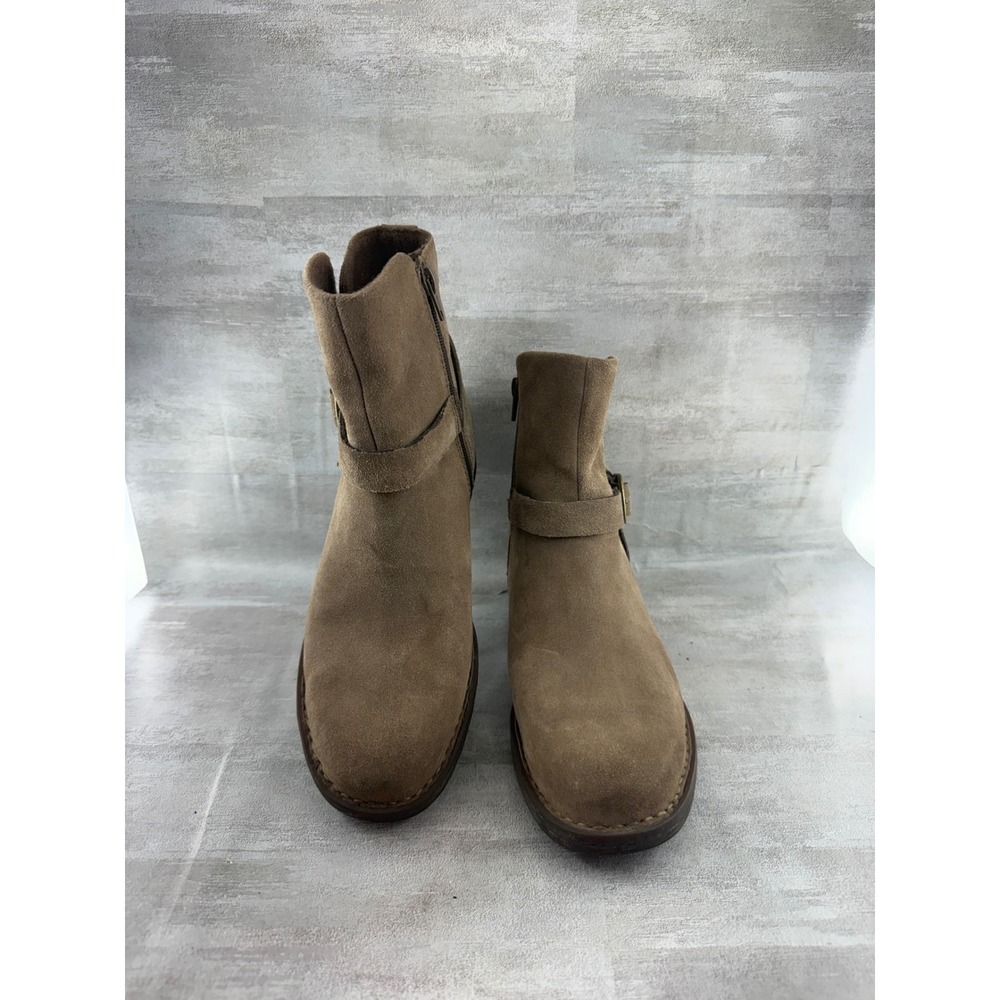 Born Women Tan Suede Buckle Ankle Boots BR0014655 Size 8M Side Zip Booties